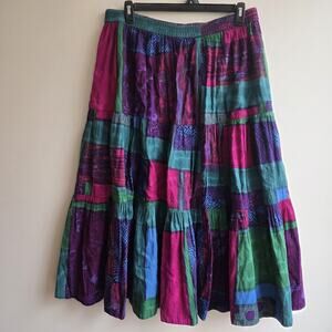 Phool Maxi Patchwork Skirt XL Tiered Artsy Lagenlook Fairy Festival Purple
